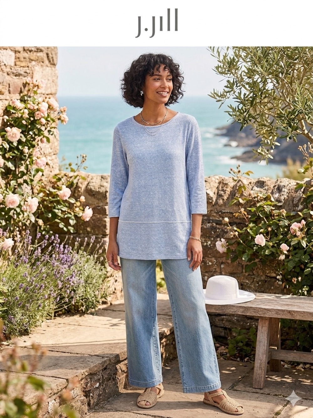 J. Jill Soft Light Blue Boatneck Long-Sleeve Tunic